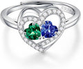 Iefil Adjustable Ring for Women - 925 Sterling Silver Double Birthstone Rings, Anniversary Birthday Gifts for Women Wife Her
