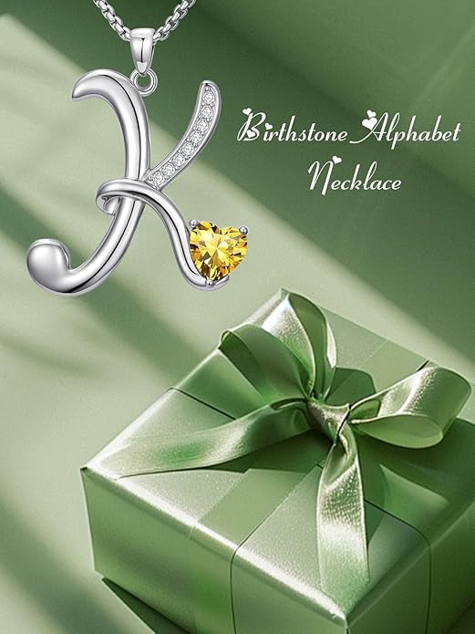 Valentines Day Gifts for Women Alphabet A to Z Initial Birthstone Pendant Necklaces for Women - 18k White Gold Plated Personalized Name Jewelry Valentine Mothers Day Birthday Gifts for Women Her Girlfriend