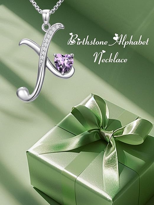Valentines Day Gifts for Women Alphabet A to Z Initial Birthstone Pendant Necklaces for Women - 18k White Gold Plated Personalized Name Jewelry Valentine Mothers Day Birthday Gifts for Women Her Girlfriend