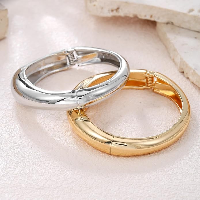 Chunky Gold/Silver Gold Cuff Bangle Bracelets for Women Trendy Hinged Cuff Open Wide Chunky Gold Bracelet Minimalist Bangle Jewelry Gift