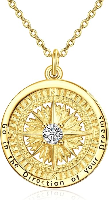 KINGWHYTE Graduation Gifts Birthstone Necklace for Women 925 Sterling Silver Compass Pendant Go in the Direction of your Dream Travel Jewelry Birthday Gift for Her