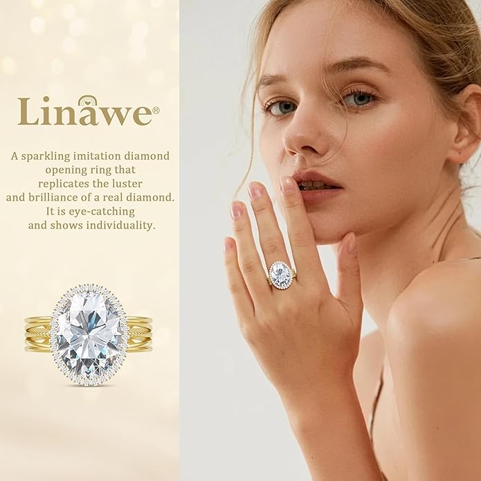 Linawe Birthstone Chunky Adjustable Rings for Women, Gold/Silver/Rose Gold Statement Rings, Imitation Diamond Fake Gemstone Crystal Cocktail Ring, Cubic Zirconia Costume Jewelry
