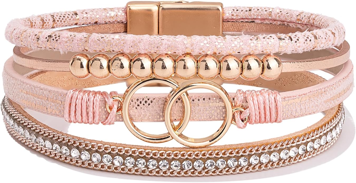 FANCY SHINY Boho Leather Wrap Bracelet Stackable Infinity Chunky Cuff Bracelets Western Hippie Outfits Jewelry Valentine Gifts for Women
