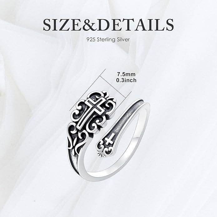 PELOVNY Spoon Rings for Women 925 Sterling Silver Vintage Cross Tree of Life Turquoise Adjustable Thumb Rings Jewelry Gifts for Women Men