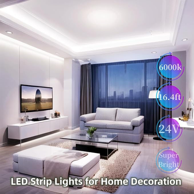 White Led Strip Lights for Bedroom Small Dimmable LED Lights Strip 16.4ft Super - Image 5