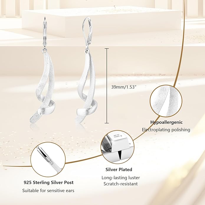 ALEXCRAFT 925 Sterling Silver Dangle Earrings, Hypoallergenic 14k Gold Plated Long Double Linear Twisted Tassel Dangling Drop Earrings for Women Trendy Statement Elegant Lightweight Leverback Earring
