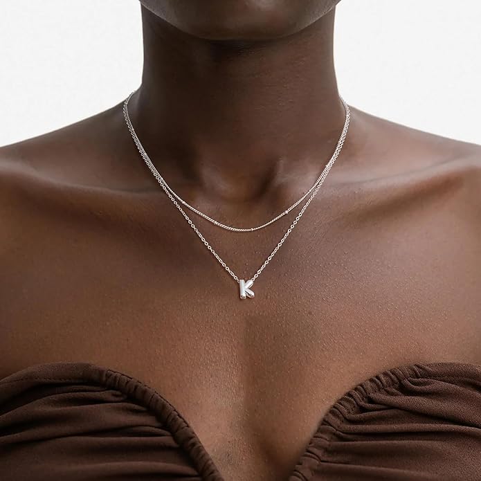 Valentines Day Gifts for Her - Bubble Letter Necklace Layered 14K Gold Plated Initial Necklaces for Women Dainty Cute Choker Pendant Stack Jewelry Fashion Accessories Teen Gift Trendy Stuff