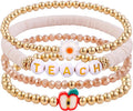 GOOJIDS Surfer Heishi Clay Bead Bracelets for Women Bohemian Stackable Gold Plated Beaded Stretch Bracelets Elastic Layering Friendship Bracelets Set Boho Jewelry