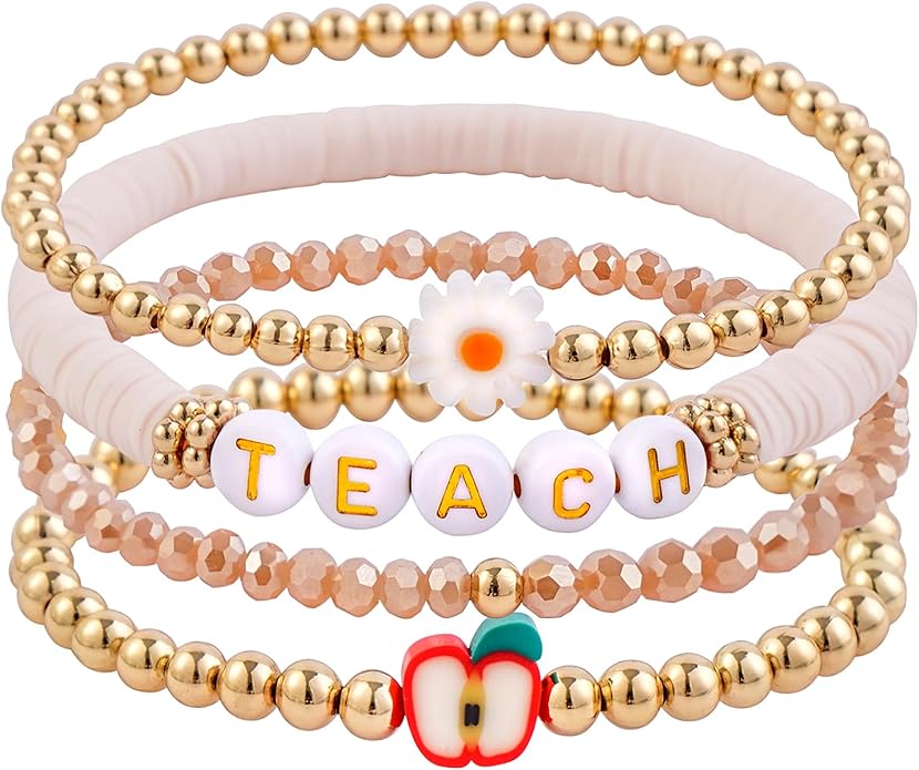 GOOJIDS Surfer Heishi Clay Bead Bracelets for Women Bohemian Stackable Gold Plated Beaded Stretch Bracelets Elastic Layering Friendship Bracelets Set Boho Jewelry