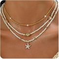 Women's Shell Starfish Boho Layered Beaded Necklace Choker for Summer Beach Vacation Gifts for Birthday/Anniversary/Christmas