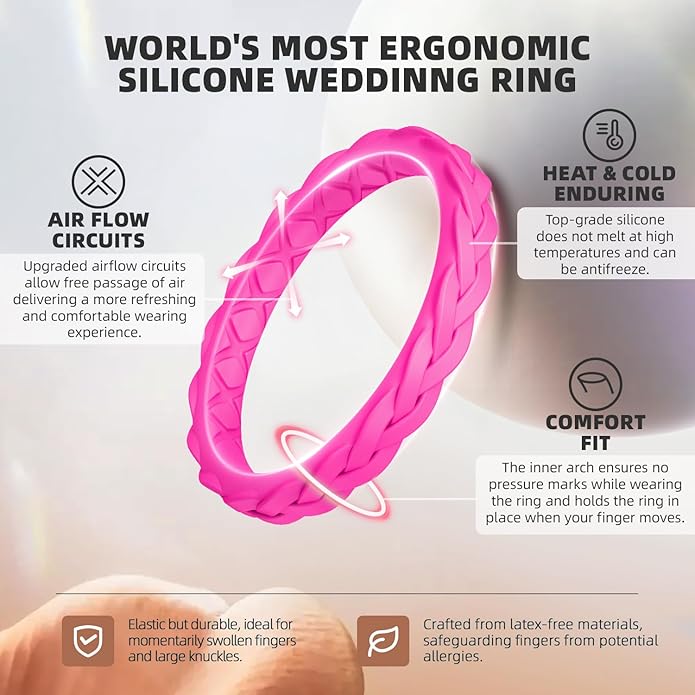 Egnaro Women's Wedding Bands, Silicone Thin and Stackable Rubber Engagement Ring, Variety Multipack With Breathable Grooves Workout Accessories