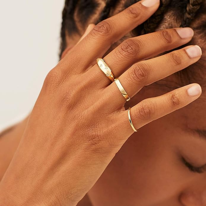 AllenCOCO Chunky Gold Plated Rings for Women - Trendy Cubic Zirconia 14k Gold Filled Stackable Rings