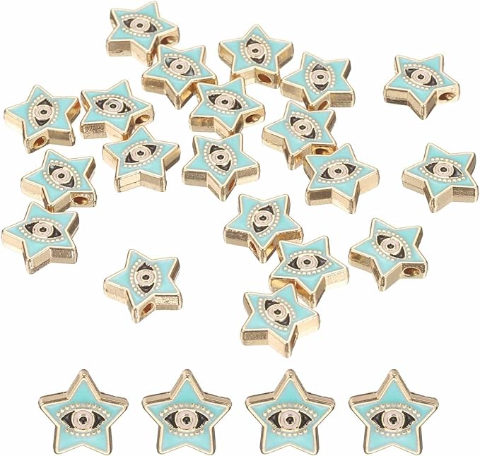 MECCANIXITY 20 Pcs Star Evil Eye Beads Colorful Flat Loose Spacer Evil Eye Charms for DIY Bracelet Earrings Necklace Crafts Jewelry Making, Sky Blue