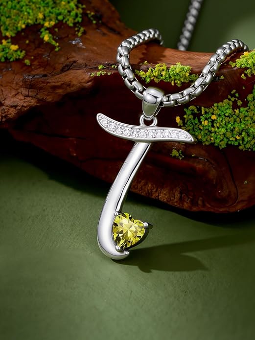 Valentines Day Gifts for Women Alphabet A to Z Initial Birthstone Pendant Necklaces for Women - 18k White Gold Plated Personalized Name Jewelry Valentine Mothers Day Birthday Gifts for Women Her Girlfriend