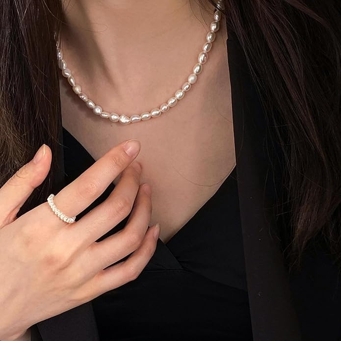 Zeffy Pearl Necklace 4MM/6MM/8MM Dainty Round Imitation Pearl Choker Necklace Wedding Pearl Necklace Delicate Jewelry for Women Simple Bridesmaid Jewelry Gifts