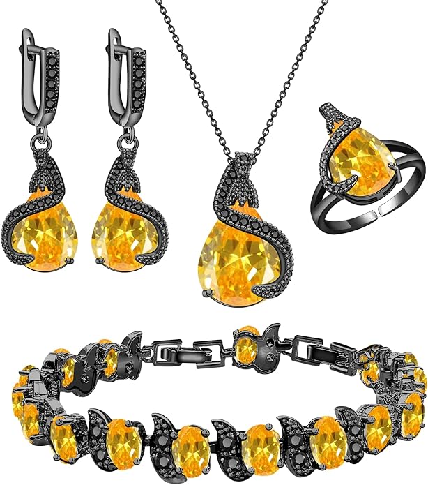 GZWHD Jewelry Set for Women Water Drop Cubic Zirconia Artificial Crystal Earrings Pendant Necklace Open Ring Tennis Bracelet Wedding Anniversary Birthday Engagement Gift for Bridesmaid Wife Girlfriend Friend