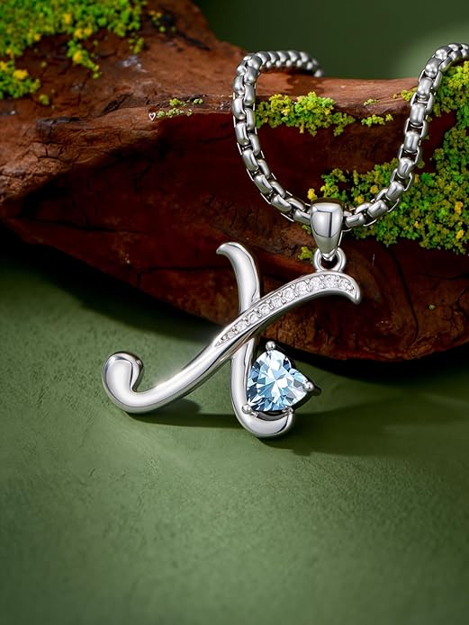 Valentines Day Gifts for Women Alphabet A to Z Initial Birthstone Pendant Necklaces for Women - 18k White Gold Plated Personalized Name Jewelry Valentine Mothers Day Birthday Gifts for Women Her Girlfriend