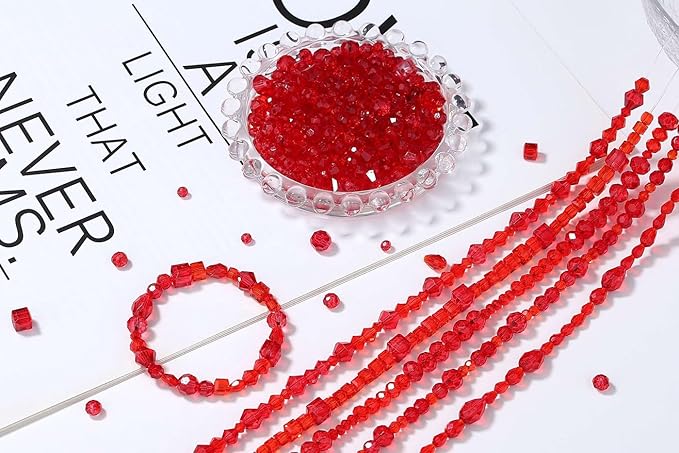 LAIDANLA 800PCS Glass Beads Red Color Crystal Beads Assorted Crystal Beads with Container Box for DIY Necklace Bracelet Earring Jewelry Making