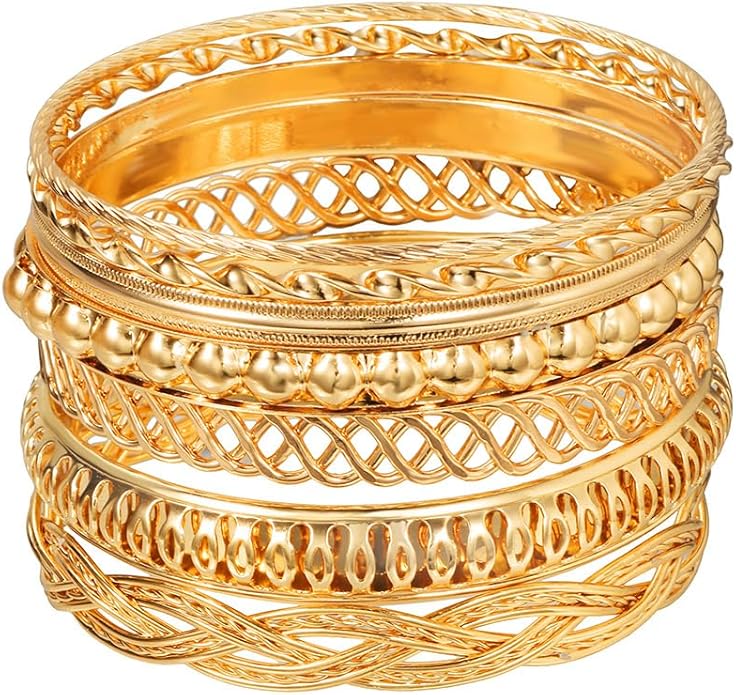 16Pcs Gold Bangle Bracelets for Women - Multi Layer Stackable Textured Bracelets Boho Jewelrys Set.