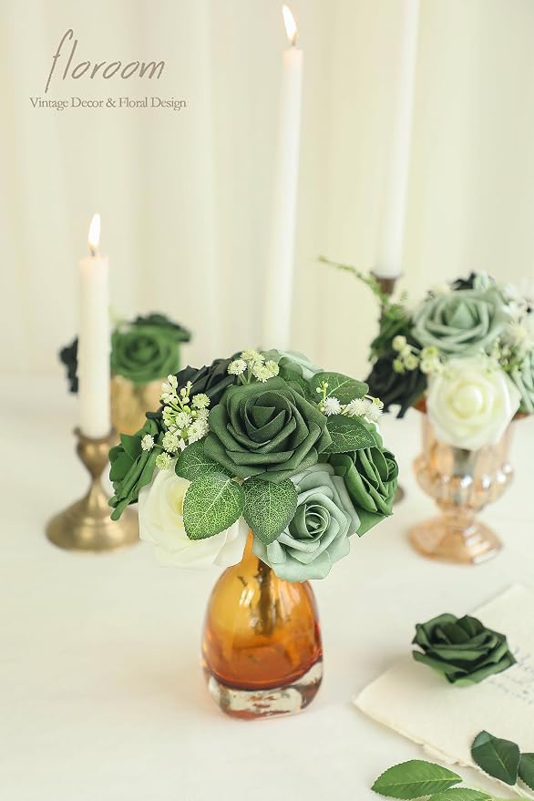 Artificial Flowers 25pcs Real Looking Elf Green Foam Fake Roses - Image 5