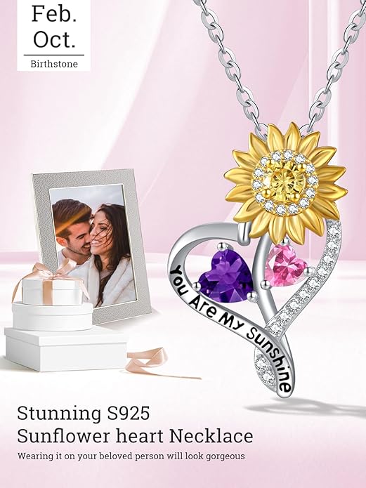 Valentine's Day Gifts for Wife 925 Sterling Silver Double Birthstone Pendant Necklaces I Love You for Always and Forever Necklace Anniversary Birthday Gifts for Wife Girlfriend Mom Her