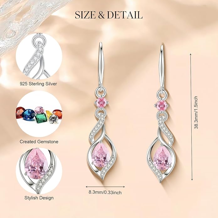 FANCIME Gift for Women Birthstone Dangle Earrings for Her Teardrop Birthstone Earrings S925 Sterling Silver infinity Love Birthday Gifts for Mom Women