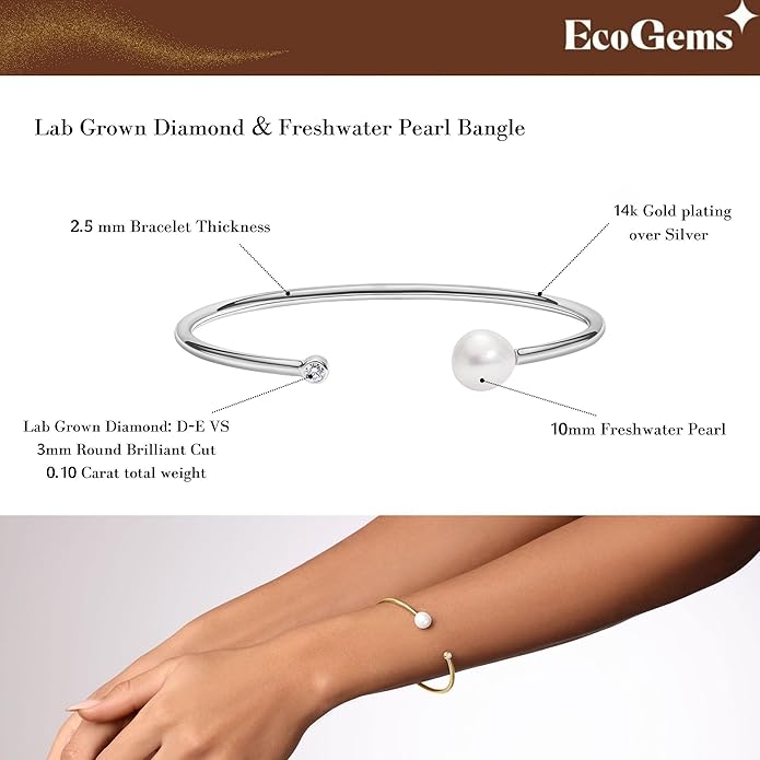 EcoGems Lab Grown Gemstone & Moissanite Bracelets – 14K White or Yellow Gold Plated Sterling Silver – Featuring Lab Grown Diamonds, Emeralds, Paraiba, Sapphire & Pearls – Sustainable Luxury Gift with Gift Box