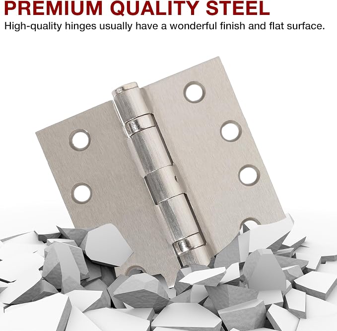 TDCHINGES Heavy Duty Door Hinges Brushed Nickel 4.5 Inch x 4 1/2" Square | 12 - Image 6