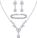 EleQueen Women's Wedding Bridal Jewelry Set for Brides Bridesmaids, Silver/14K Gold/Rose Gold Plated Cubic Zirconia Teardrop Necklace Dangle Earrings Bracelet Sets for Party Prom