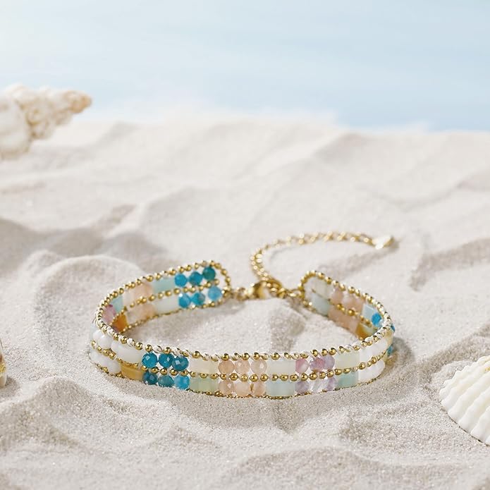 Crystal Bracelet for Women Healing Boho Stackable Bracelets Stack Dainty Energy Chakra Gemstone Natural Stone Beaded Layered Summer Vacation Beach Handmade Jewelry for Women