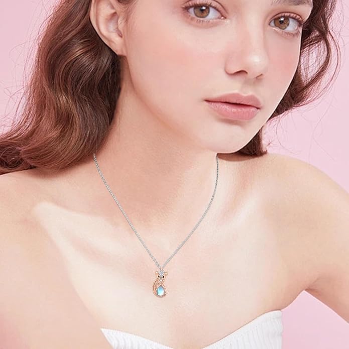 TUGHRA Christmas Gifts 925 Sterling Silver Fox Necklaces Dainty Animal Pendant Jewelry for Women Minimalist Nature-Inspired Gift for Her Boho Charm - Adjustable 18-20in Chain
