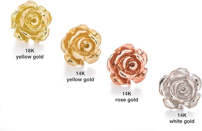 Solid 14K Yellow Gold Rose Flower Stud Earrings Handcrafted style 3/8 inch with Post and Friction Back | 2.0g