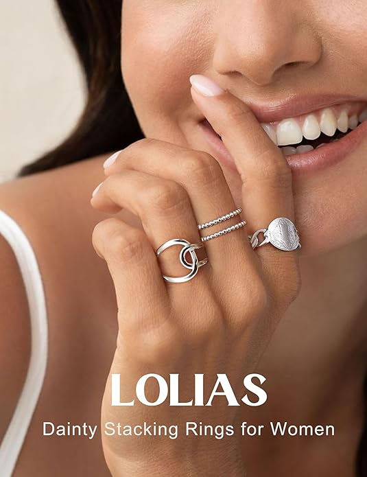 LOLIAS 16Pcs Stackable Stainless Steel Rings for Women Chunky Silver Rings Non Tarnish Ring Open Adjustable Thumb Finger Statement Ring Set