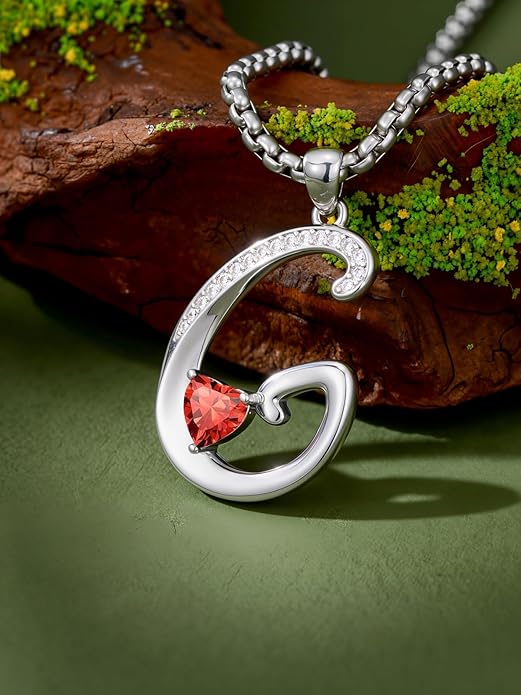 Valentines Day Gifts for Women Alphabet A to Z Initial Birthstone Pendant Necklaces for Women - 18k White Gold Plated Personalized Name Jewelry Valentine Mothers Day Birthday Gifts for Women Her Girlfriend