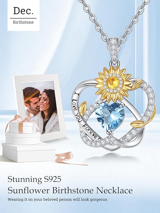 Valentine's Day Gifts for Wife 925 Sterling Silver Double Birthstone Pendant Necklaces I Love You for Always and Forever Necklace Anniversary Birthday Gifts for Wife Girlfriend Mom Her