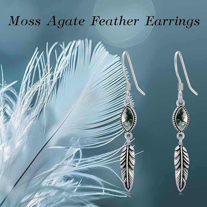 Feather Earrings for Women 925 Sterling Silver Western Boho Drop Dangle Earrings Vintage Feather Jewelry Gifts