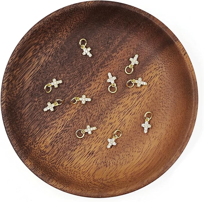10PCS Cubic Zirconia Cross Alloy Pendants, 18K Gold Plated Cross Shaped Alloy Pendant, Sparkly Christ Crucifix Charms for Jewelry Making Bracelets Necklaces Earring Keychain DIY Craft Findings