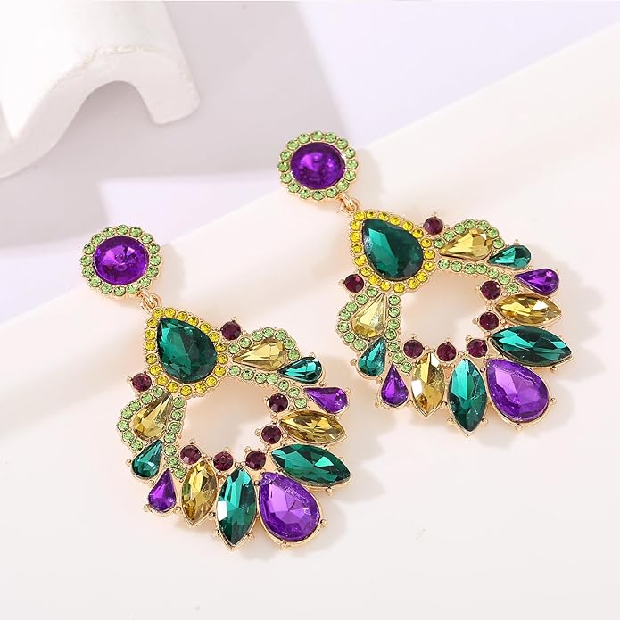 Fashion Rhinestone Statement Drop Dangle Earrings Large Colorful Crystal Chandelier Earrings for Women Bridal Wedding Party Prom