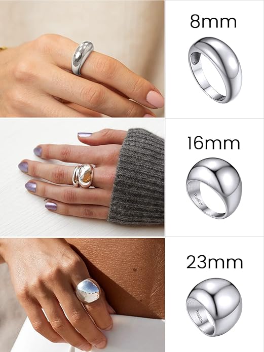 GOLDCHIC JEWELRY Chunky Dome Ring for Women, Stainless Steel Bold Stacking Croissant Statement Ring For Men (Size 7-12, Custom)