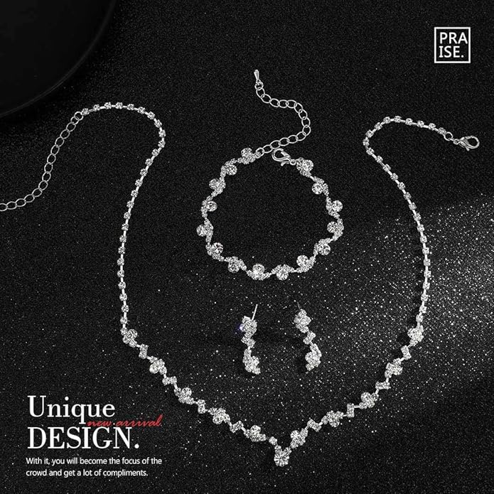 Unicra Bride Crystal Necklace Earrings Set Bridal Wedding Jewelry Sets Rhinestone Choker Necklace Costume Jewelry Set for Women and Brides (3 piece set - 2 earrings and 1 necklace)