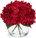 Hollyone Hydrangea Artificial Flowers in Vase Red Silk Fall Fake Flowers by Hollyone