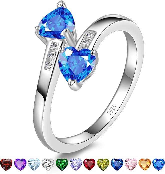 1CT Adjustable Women Heart Ring 925 Sterling Silver Birthstone Rings for Women Promise Ring for her Simulated Gemstone Statement Stackable Band Width 2mm Open Size 5~9