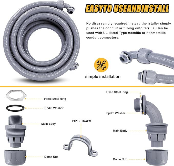 3/4 inch 150 Foot Liquid-Tight Conduit and Connector Kit, Flexible Non Metallic - Image 4
