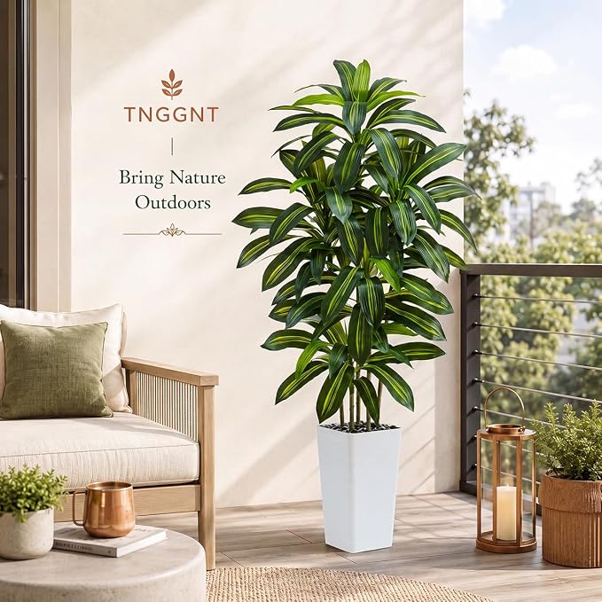 Artificial Dracaena Tree: 6FT Fake Plants Silk Faux Trees（White Pot） | - Image 10