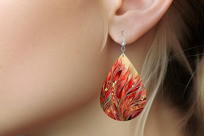 Teardrop Wood Earrings Light Weight Printed Image Dangle Jewelry, Fun and Funky Earrings