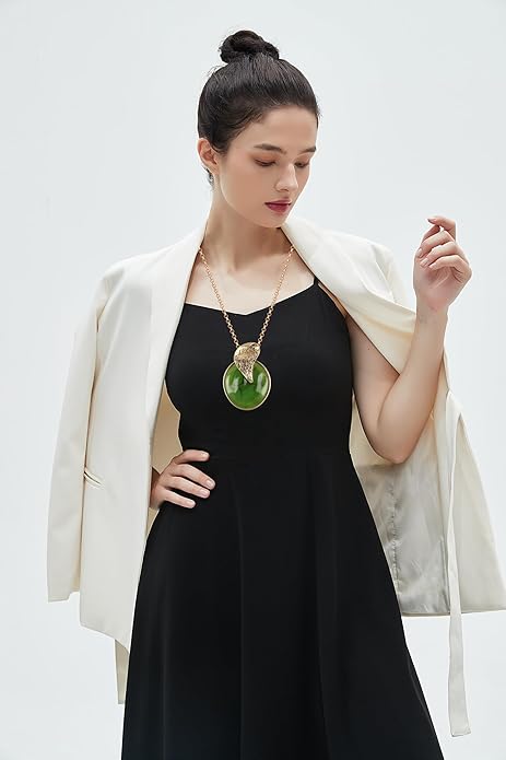 GelConnie Leather Necklace for Women Large Pendant Long Brown Necklace Circle Leather Choker Vintage Sweater Necklace Gold Chunky Boho Necklaces for Women
