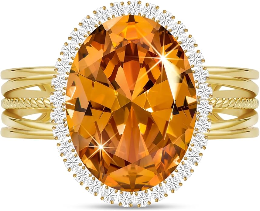 Linawe Birthstone Chunky Adjustable Rings for Women, Gold/Silver/Rose Gold Statement Rings, Imitation Diamond Fake Gemstone Crystal Cocktail Ring, Cubic Zirconia Costume Jewelry