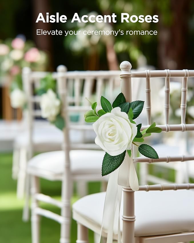 InnoGear White Roses Artificial Flowers 50 Pcs Fake Velvet Silk Rose Floral | - Image 7