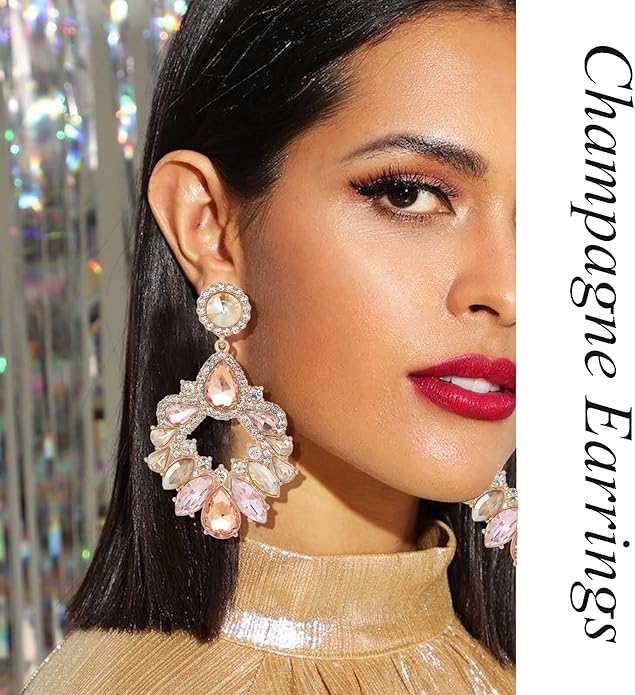 Fashion Rhinestone Statement Drop Dangle Earrings Large Colorful Crystal Chandelier Earrings for Women Bridal Wedding Party Prom