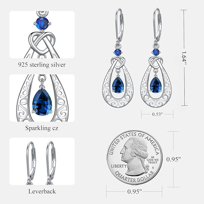 Teardrop Birthstone Dangle Drop Earrings Sterling Silver Infinity Filigree Leverback Earrings, Infinity Love Birthday Anniversary Valentines Day Gifts for Her Women Mom Wife